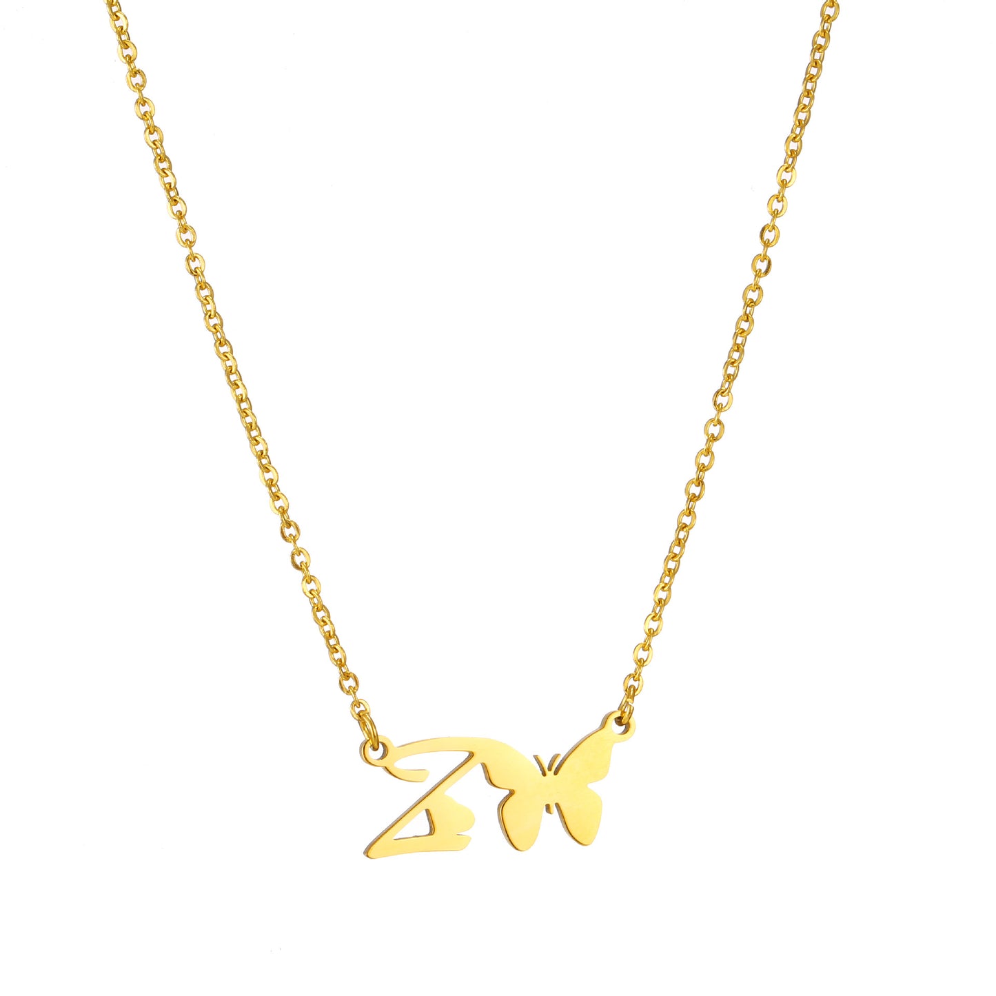 Simple Style Letter Butterfly Stainless Steel Plating 18k Gold Plated Necklace