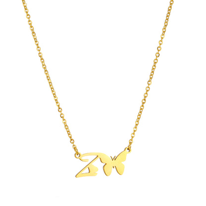 Simple Style Letter Butterfly Stainless Steel Plating 18k Gold Plated Necklace