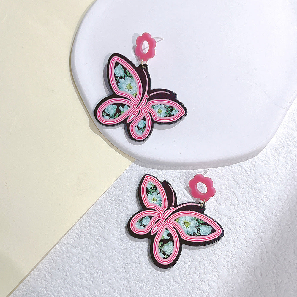 1 Pair Sweet Flower Butterfly Arylic Epoxy Women's Drop Earrings