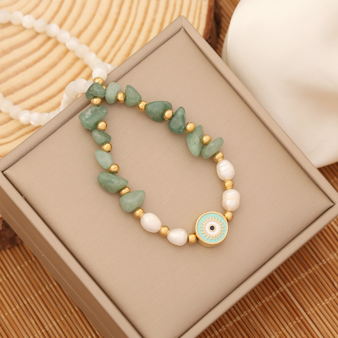 1 Piece Bohemian Eye Stainless Steel Natural Stone Beaded Necklace