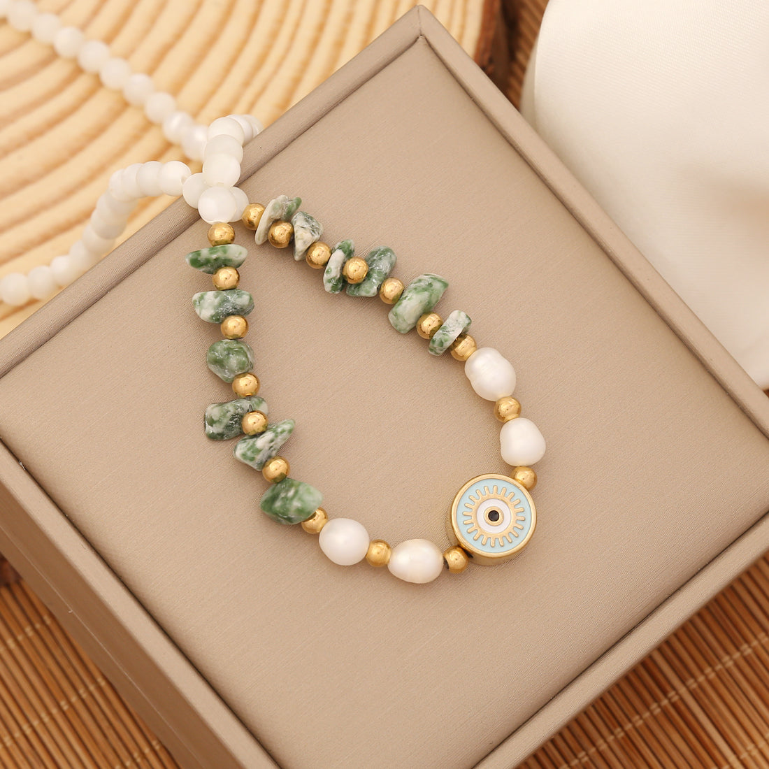 1 Piece Bohemian Eye Stainless Steel Natural Stone Beaded Necklace