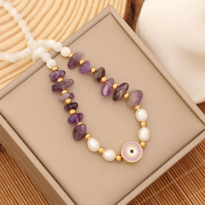 1 Piece Bohemian Eye Stainless Steel Natural Stone Beaded Necklace