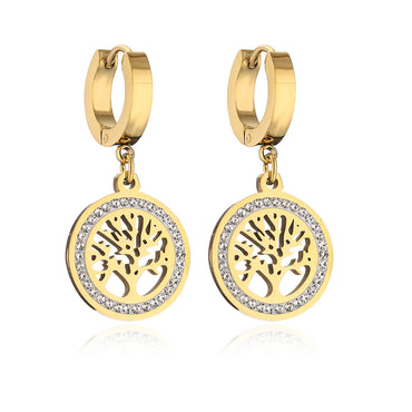 1 Pair Modern Style Tree Titanium Steel Inlay Zircon Drop Earrings