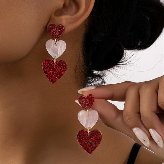 1 Pair Fashion Heart Shape Arylic Stoving Varnish Women's Drop Earrings