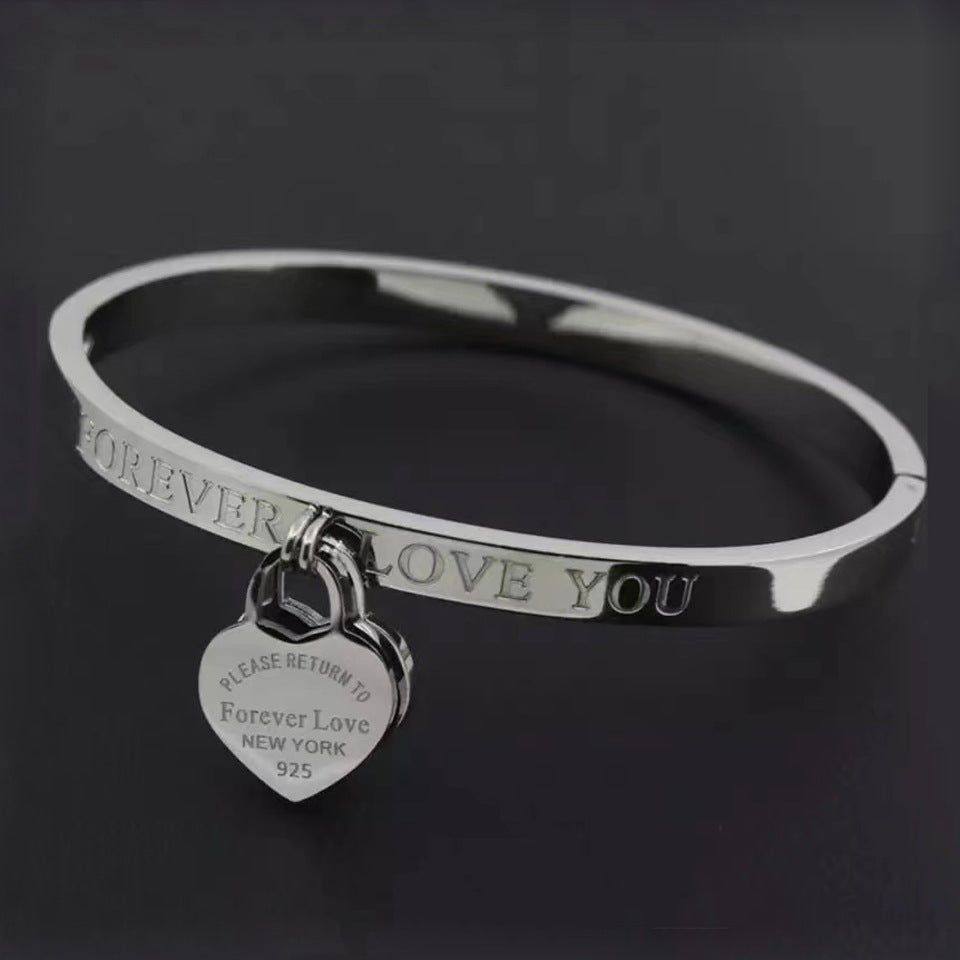 Fashion Heart Shape Titanium Steel Plating Bangle