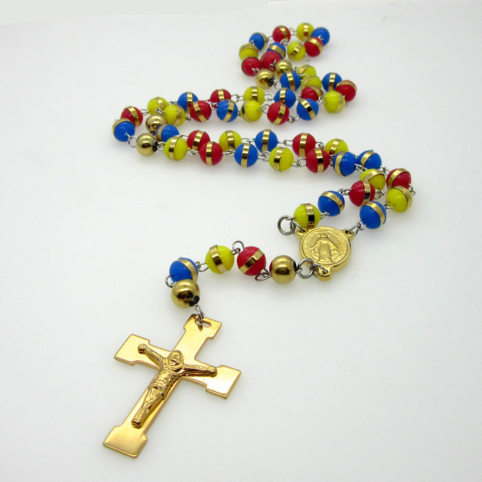 1 Piece Fashion Cross Stainless Steel Silica Gel Beaded Pendant Necklace