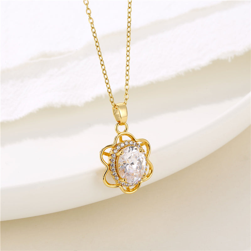 Retro Water Droplets Heart Shape Snowflake Stainless Steel Titanium Steel Plating Inlay Zircon 18k Gold Plated Gold Plated Pendant Necklace