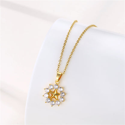 1 Piece Simple Style Flower Dragonfly Butterfly Stainless Steel Titanium Steel Plating Inlay Zircon Pendant Necklace