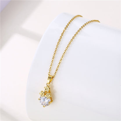 1 Piece Simple Style Flower Dragonfly Butterfly Stainless Steel Titanium Steel Plating Inlay Zircon Pendant Necklace