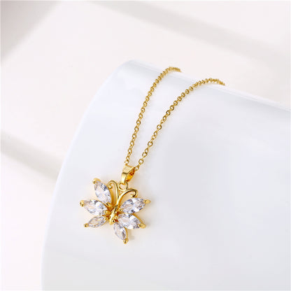 1 Piece Simple Style Flower Dragonfly Butterfly Stainless Steel Titanium Steel Plating Inlay Zircon Pendant Necklace