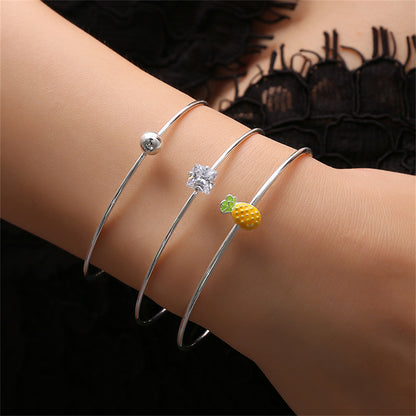 Wholesale 1 Set Simple Style Star Heart Shape Butterfly Stainless Steel Metal 18k Gold Plated Gold Plated Silver Plated Turquoise Rhinestones Zircon Bangle