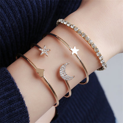 Wholesale 1 Set Simple Style Star Heart Shape Butterfly Stainless Steel Metal 18k Gold Plated Gold Plated Silver Plated Turquoise Rhinestones Zircon Bangle