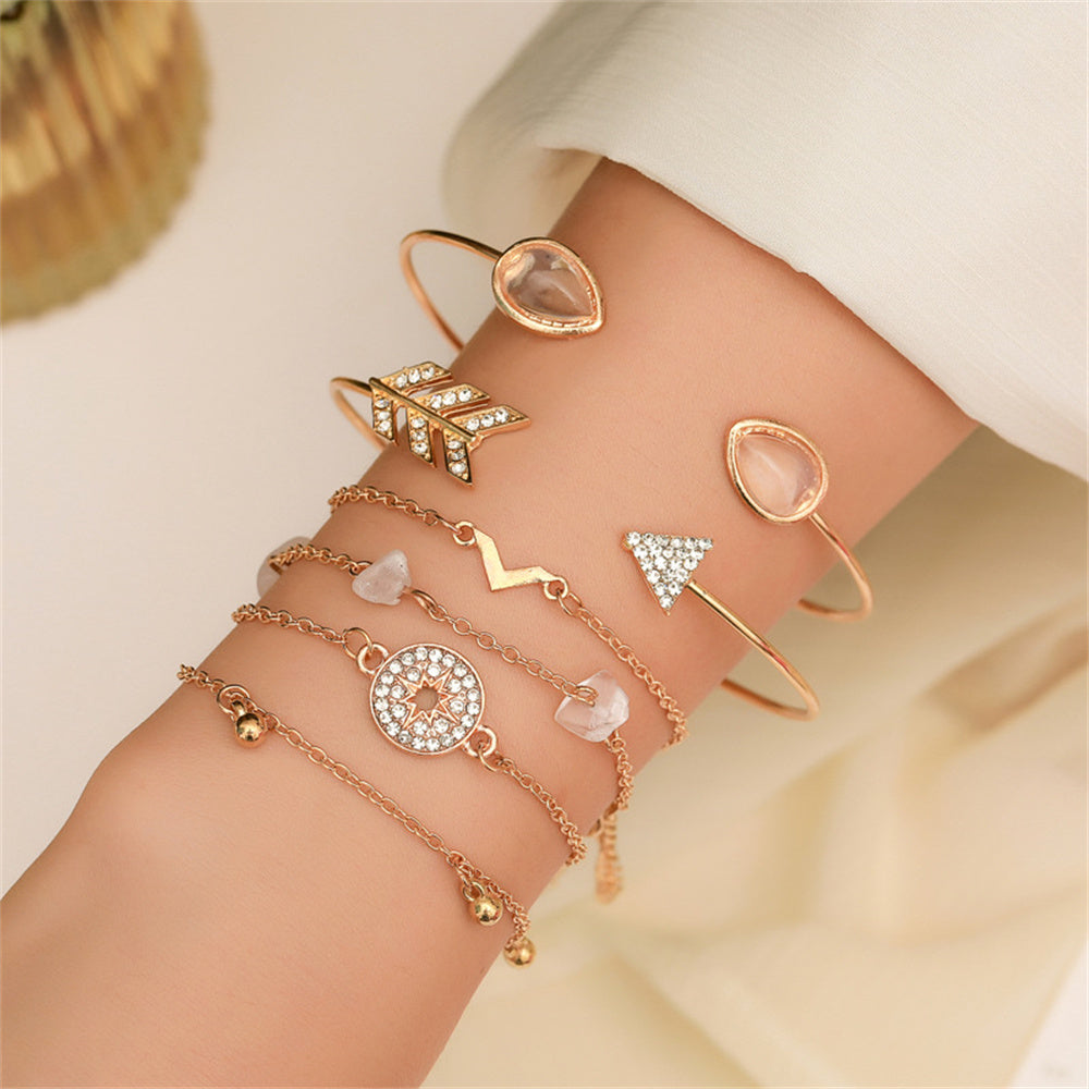 Wholesale 1 Set Simple Style Star Heart Shape Butterfly Stainless Steel Metal 18k Gold Plated Gold Plated Silver Plated Turquoise Rhinestones Zircon Bangle