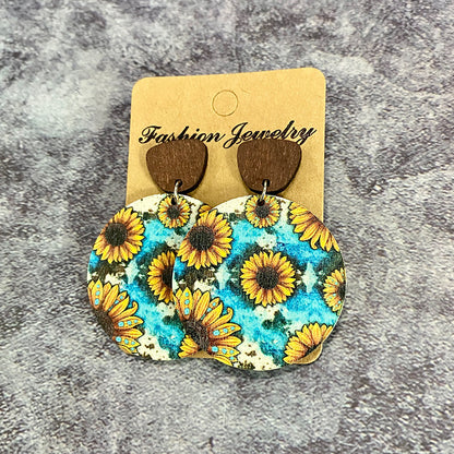 1 Pair Retro Flower Wood Copper Printing Patchwork Women's Drop Earrings