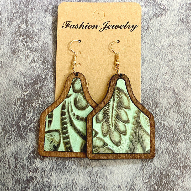 1 Pair Retro Cactus Wood Copper Printing Patchwork Women's Drop Earrings