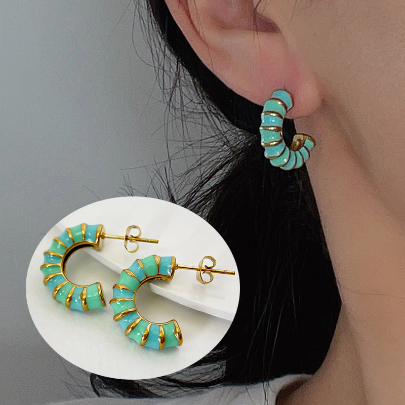 1 Pair Fashion C Shape Enamel Titanium Steel 18k Gold Plated Earrings