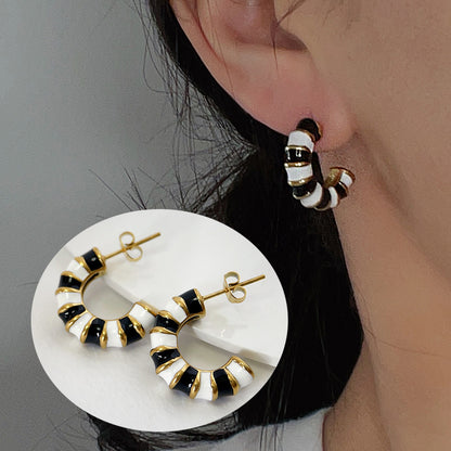 1 Pair Fashion C Shape Enamel Titanium Steel 18k Gold Plated Earrings