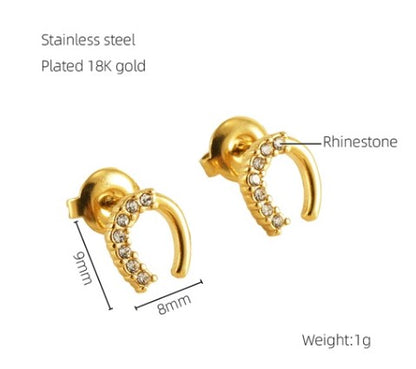 1 Pair Fashion C Shape Inlay Stainless Steel Rhinestones 18k Gold Plated Ear Studs