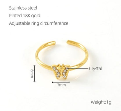 1 Piece Fashion Butterfly Stainless Steel Plating Inlay Rhinestones Open Ring