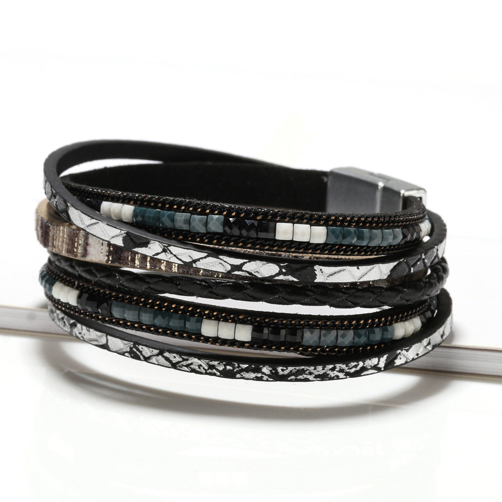 Bohemian Color Block Pu Leather Plating Women'S Bracelets