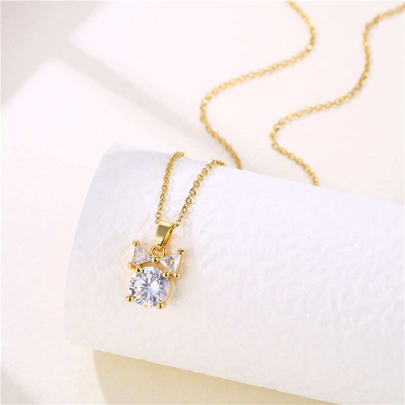 Shiny Rabbit Angel Snake Stainless Steel Titanium Steel Plating Inlay Zircon 18k Gold Plated Gold Plated Pendant Necklace