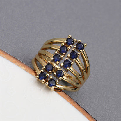 Luxurious Square Copper Plating Inlay Zircon Gold Plated Open Rings