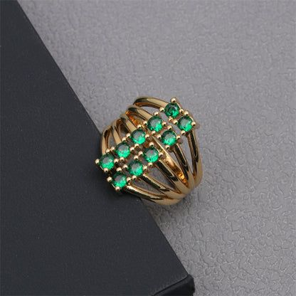 Luxurious Square Copper Plating Inlay Zircon Gold Plated Open Rings