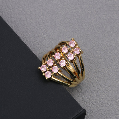 Luxurious Square Copper Plating Inlay Zircon Gold Plated Open Rings