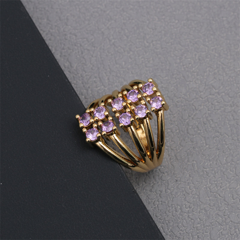 Luxurious Square Copper Plating Inlay Zircon Gold Plated Open Rings