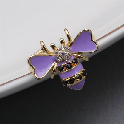 Luxurious Animal Bear Copper Plating Inlay Zircon Gold Plated Open Rings