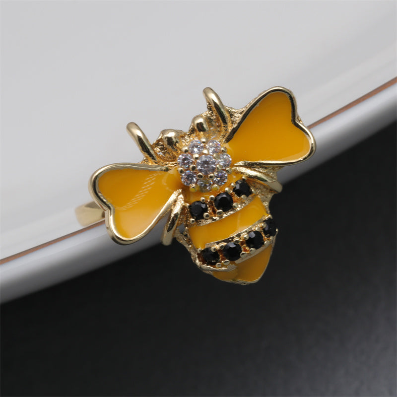 Luxurious Animal Bear Copper Plating Inlay Zircon Gold Plated Open Rings