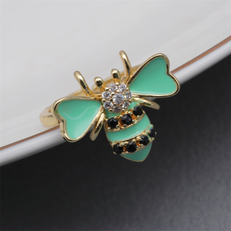 Luxurious Animal Bear Copper Plating Inlay Zircon Gold Plated Open Rings