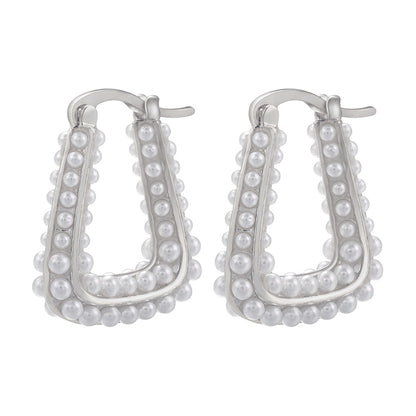 1 Pair Simple Style U Shape Brass Plating Inlay Artificial Pearls 18k Gold Plated Earrings