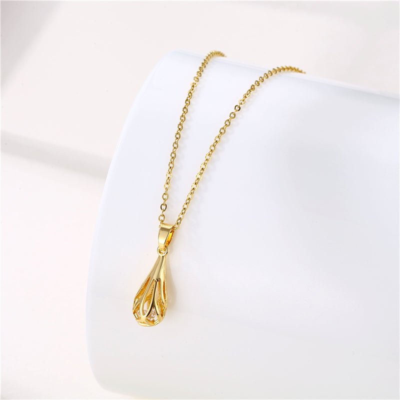 Shiny Rabbit Angel Snake Stainless Steel Titanium Steel Plating Inlay Zircon 18k Gold Plated Gold Plated Pendant Necklace