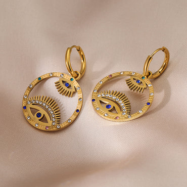 Wholesale 1 Pair Artistic Devil's Eye Titanium Steel 18k Gold Plated Zircon Drop Earrings