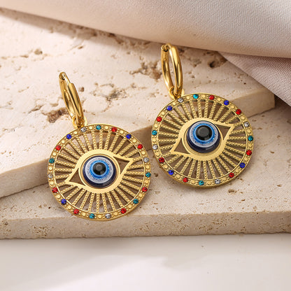 Wholesale 1 Pair Artistic Devil's Eye Titanium Steel 18k Gold Plated Zircon Drop Earrings