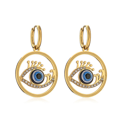 Wholesale 1 Pair Artistic Devil's Eye Titanium Steel 18k Gold Plated Zircon Drop Earrings