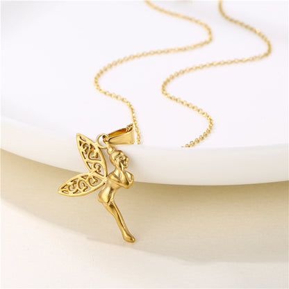 Shiny Rabbit Angel Snake Stainless Steel Titanium Steel Plating Inlay Zircon 18k Gold Plated Gold Plated Pendant Necklace