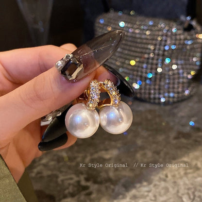 Fashion Round Tassel Heart Shape Alloy Plating Inlay Rhinestones Pearl Women's Earrings 1 Pair