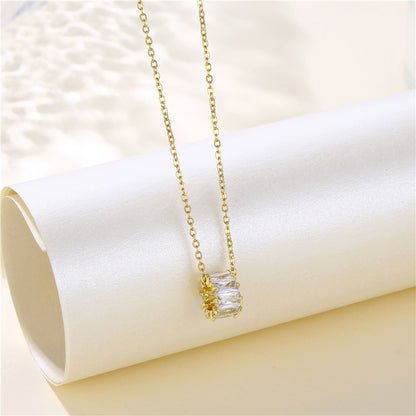 Korean Style Cross Swan Eye Stainless Steel Titanium Steel Plating Inlay Zircon 18k Gold Plated Gold Plated Pendant Necklace