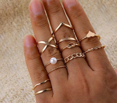 1 Set Beach Geometric Star Heart Shape Alloy Plating Inlay Zircon Women's Rings