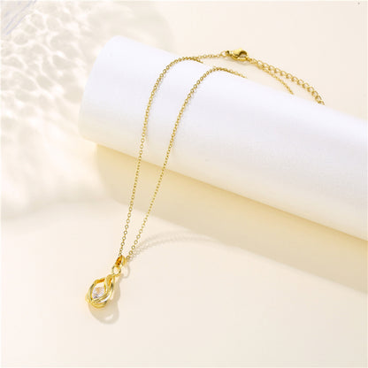 Korean Style Cross Swan Eye Stainless Steel Titanium Steel Plating Inlay Zircon 18k Gold Plated Gold Plated Pendant Necklace