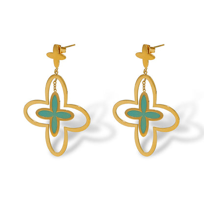 Wholesale 1 Pair Fashion Four Leaf Clover Titanium Steel 18k Gold Plated Drop Earrings