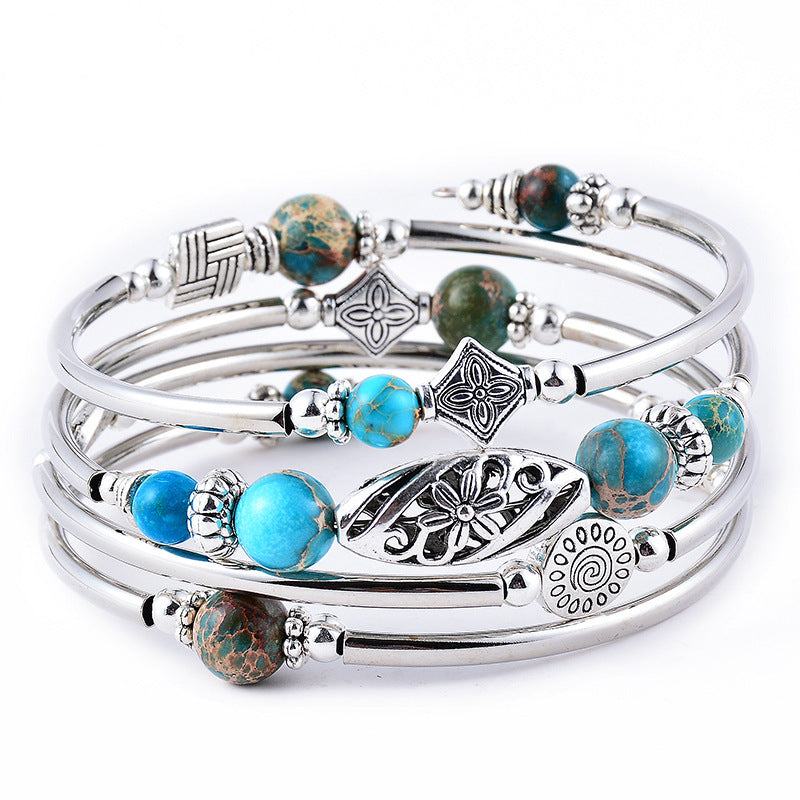 Ethnic Style Geometric Alloy Inlay Natural Stone Women's Bangle