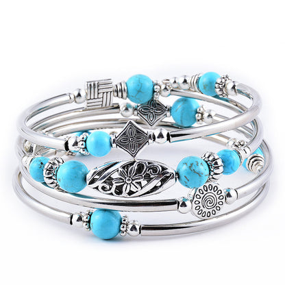 Ethnic Style Geometric Alloy Inlay Natural Stone Women's Bangle