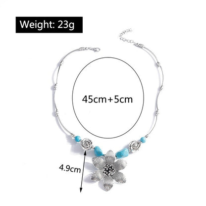 1 Piece Ethnic Style Round Heart Shape Flower Alloy Turquoise Plating Necklace