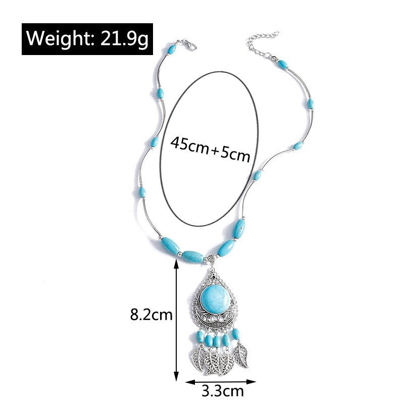 1 Piece Ethnic Style Round Heart Shape Flower Alloy Turquoise Plating Necklace