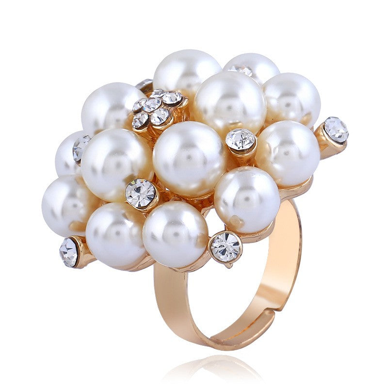 1 Piece Elegant Flower Gold Plated Silver Plated Artificial Pearls Rhinestones Alloy Wholesale Open Ring