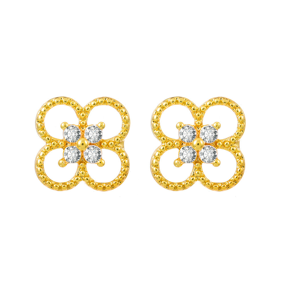 1 Pair Simple Style Flower Copper Plating Inlay Crystal Rhinestones Zircon 18k Gold Plated Gold Plated Silver Plated Earrings Ear Studs