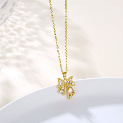 Copper 18K Gold Plated Artistic Plating Inlay House Teapot Butterfly Zircon Pendant Necklace